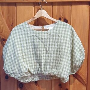 Green Gingham Crop Top